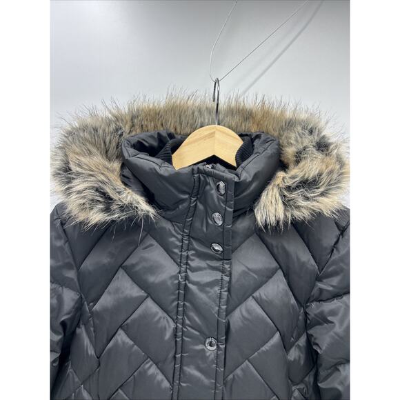 London Fog Tower Faux Fur Hood Down Puffer Coat Jacket Women’s Size XL Black - Picture 6 of 15